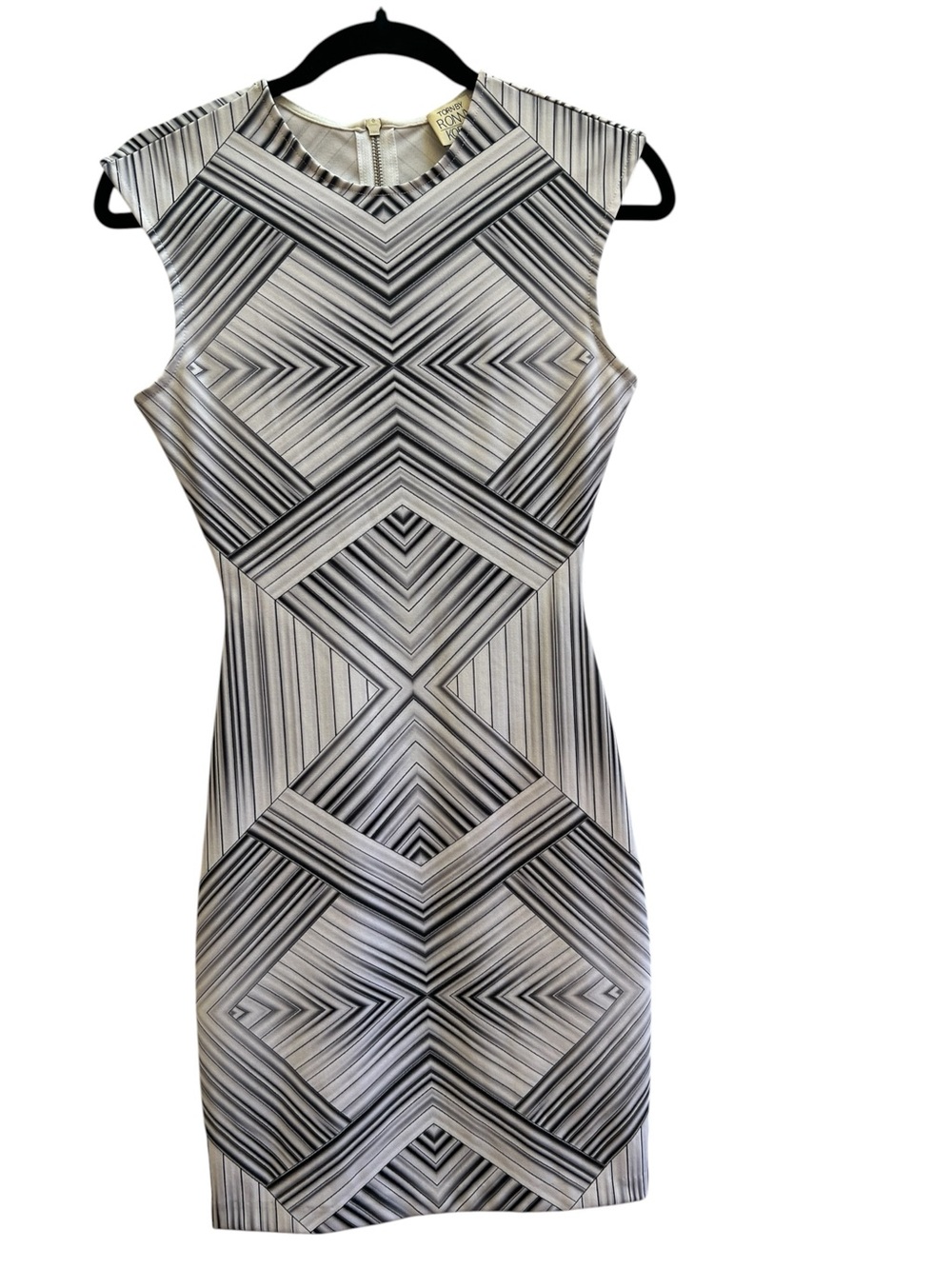 Torn by Ronny Kobo Yonal Maze Print Bodycon Mini Dress XS  Op Art Cyber Chic - Picture 2 of 6